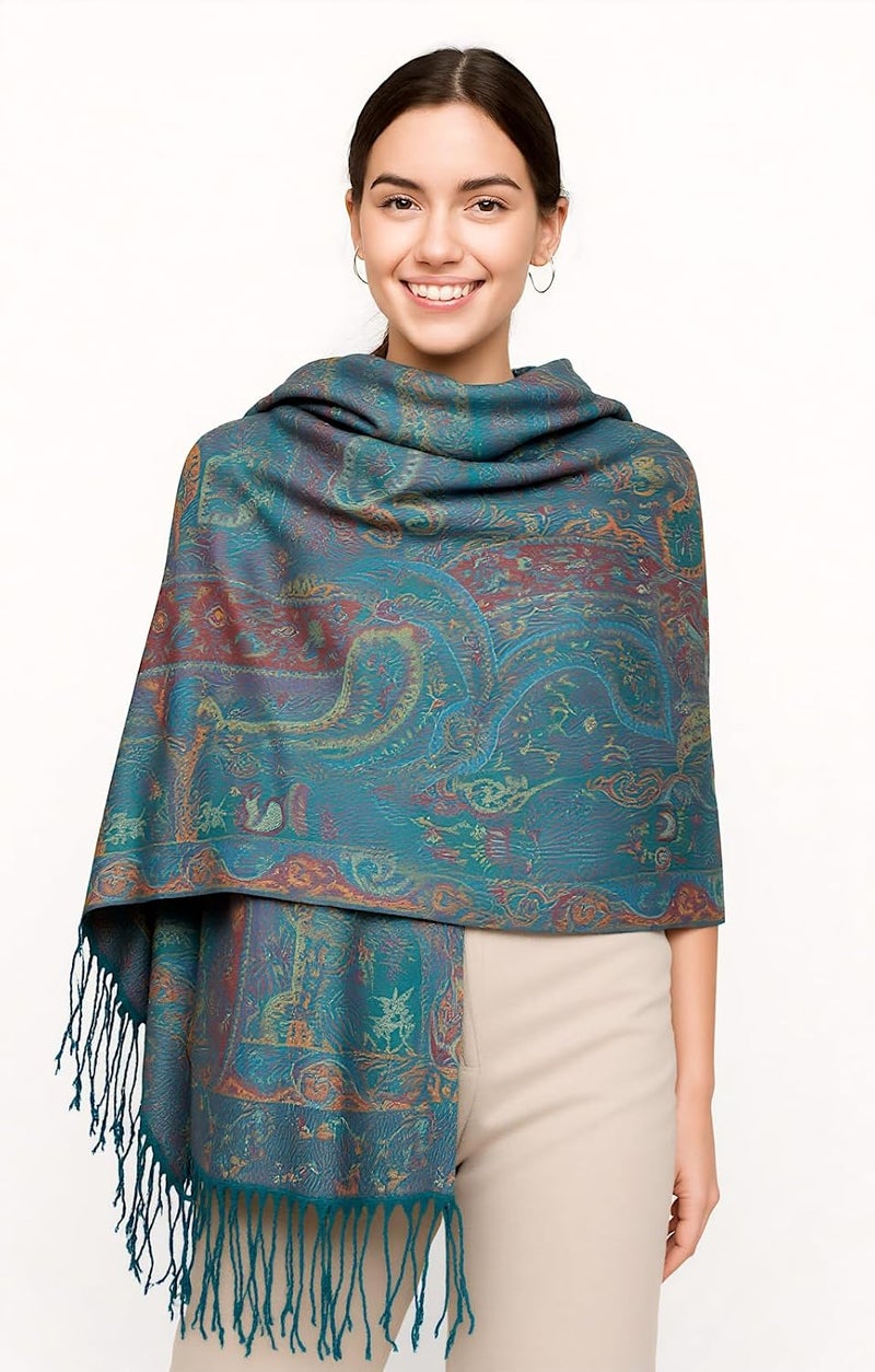 Achillea Big Paisley Pashmina Shawl Wrap for Women – Elegant Scarf for Weddings, Evening Dresses, Festivals & Daily Wear - Image 4